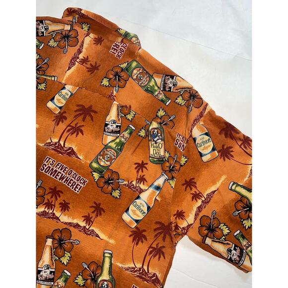 Big Dogs Shirt Size L Orange Floral Hawaiian It's 5 O'clock Somewhere 100% Silk - Picture 15 of 16